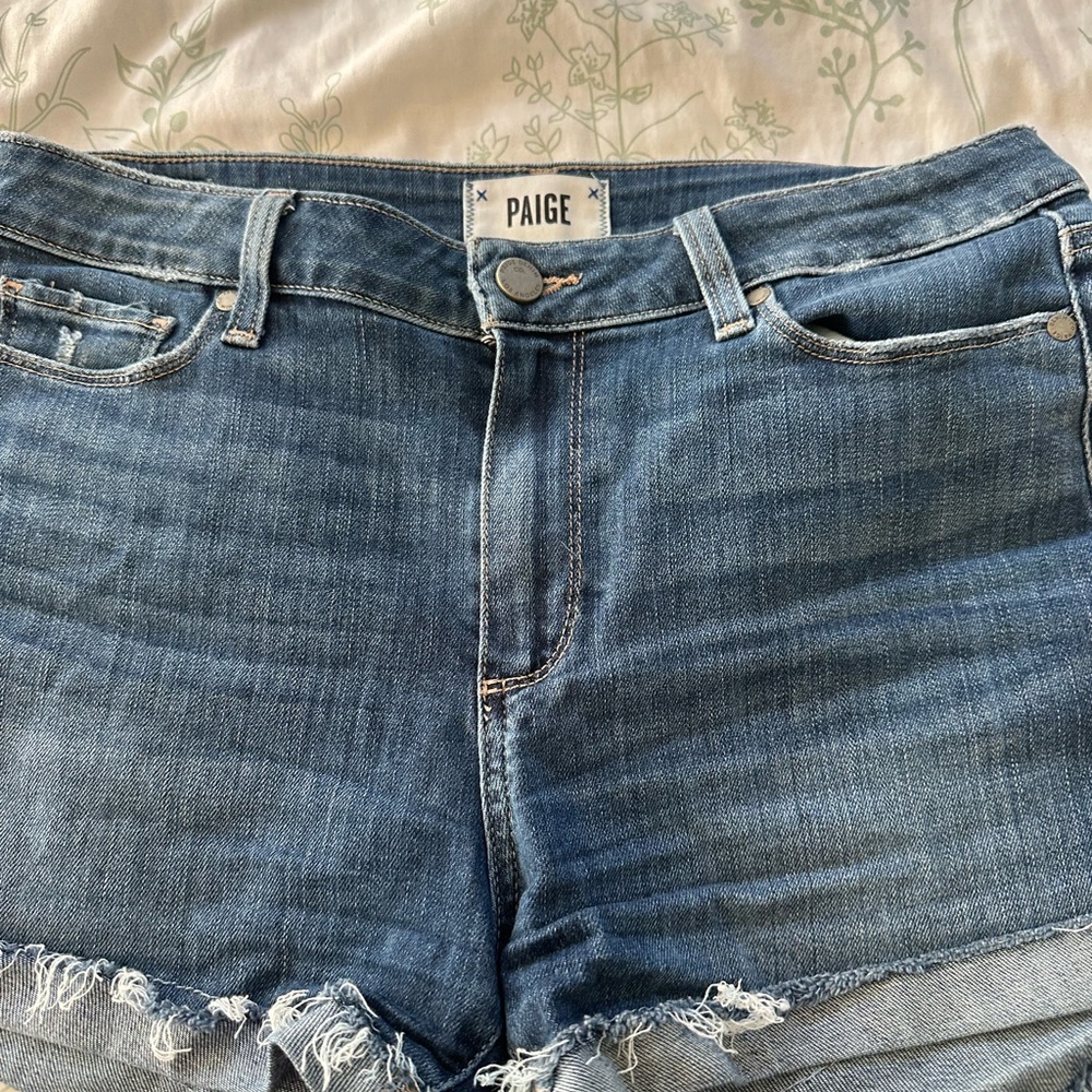 PAIGE Classic Blue Denim Cutoff Shorts